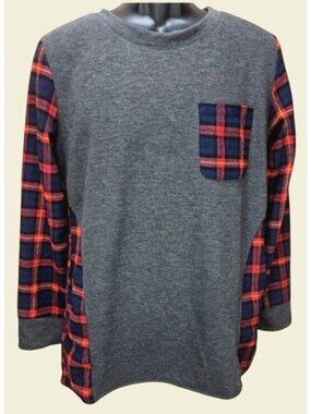 ETWO Womens Gray Plaid Long Sleeve Shirt Small